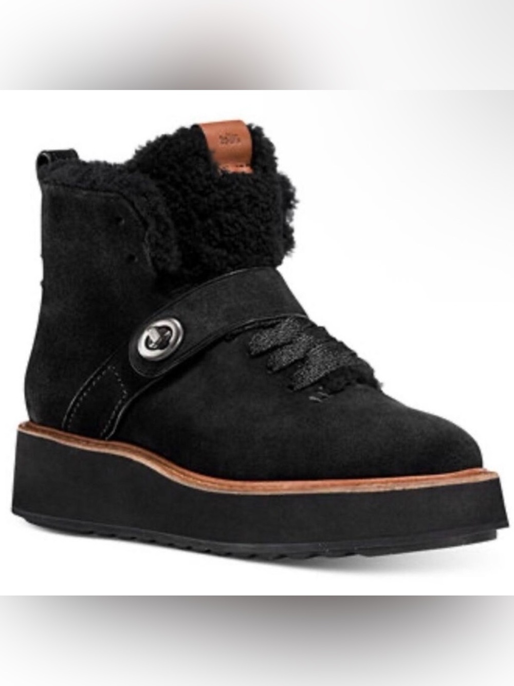 EUC Coach Women's Urban Hiker Black Suede Shearling Boots Booties in size 8B